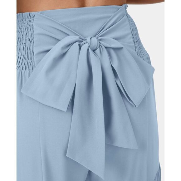 NWT Gorgeous Sz. L High Waisted Blue Tie Front/Back Wide Leg Flowy Tiered Pants - Picture 5 of 12